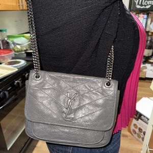 Yves Saint Laurent Dark Gray Leather Shoulder Bag